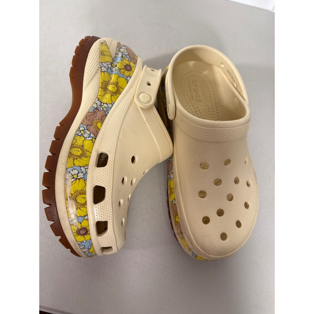 Crocs Classic Hiker Clog Bone Floral Print Platform Sandals Womens 9 Mens 7